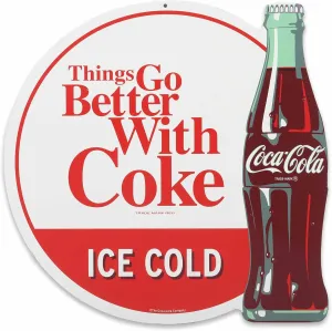 Coca-Cola Things Go Better With Coke Metal Sign - Vintage Coca-Cola Wall Art for Kitchen, Man Cave or Garage