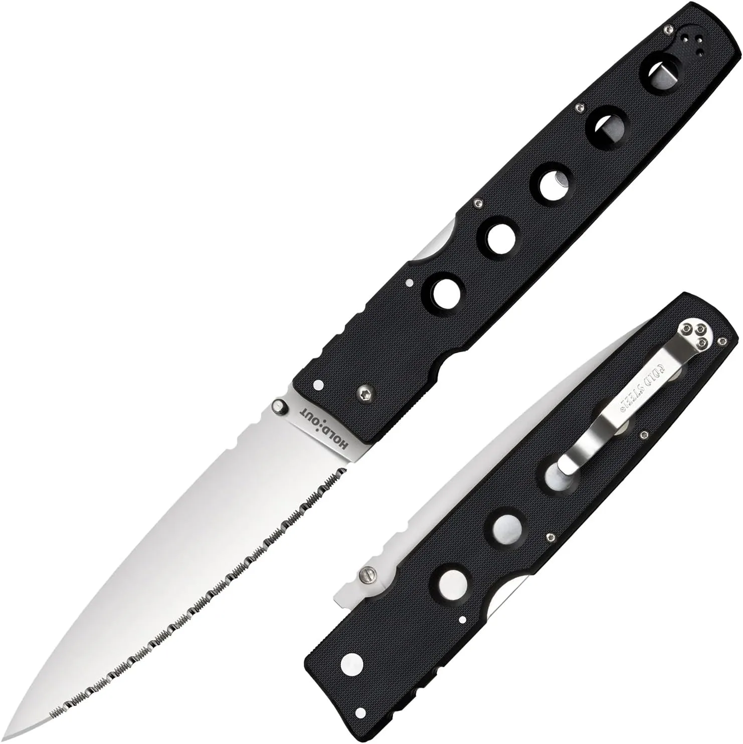 COLD STEEL Hold Out 6" S35VN Ultra-Sharp Blade 7.2" G-10 Handle Everyday Carry Pocket Folding Knife w/Tri-Ad Lock, Pocket Clip