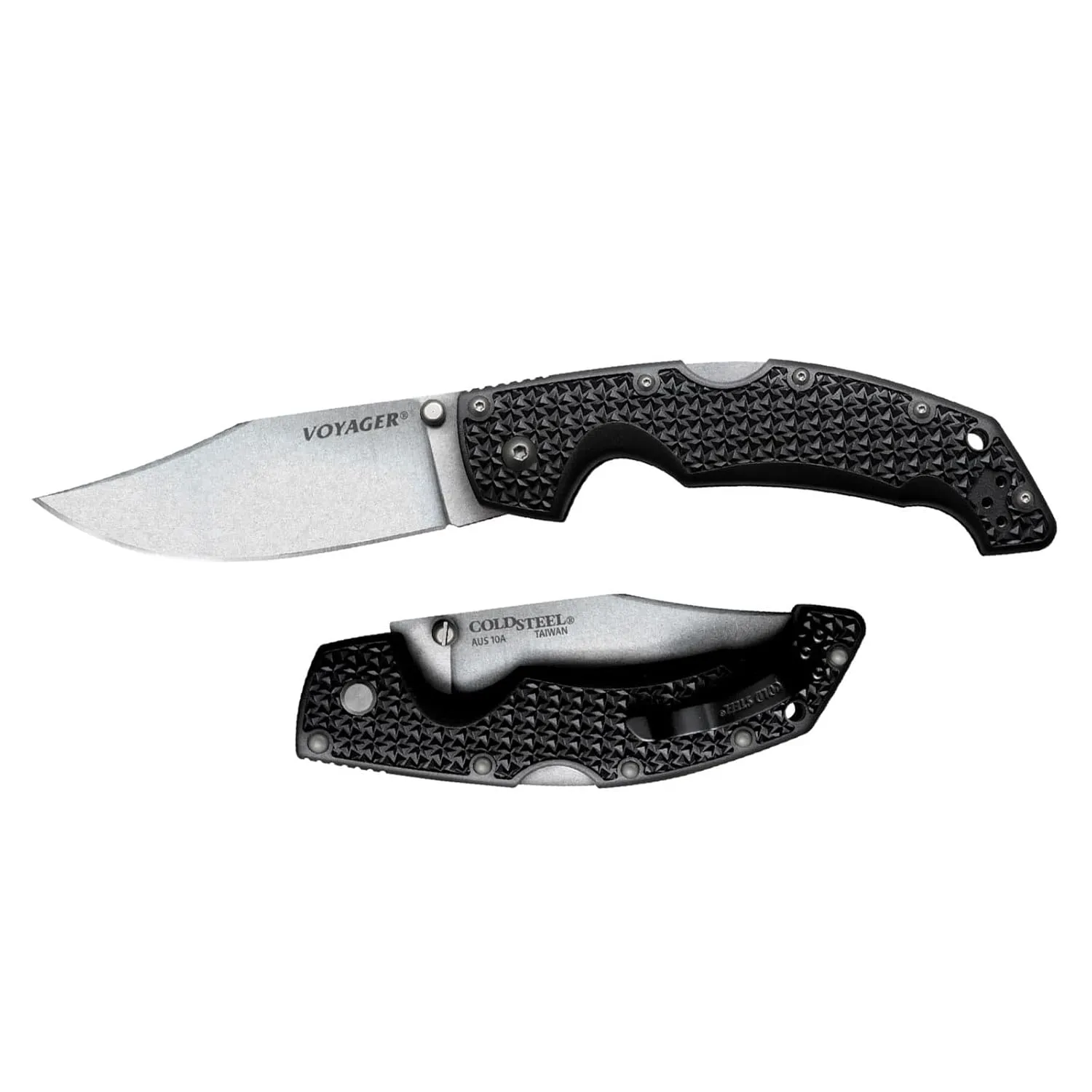 Cold Steel Voyager Large 4" AUS10A Clip Point Razor-Sharp Blade 5.25" Griv-Ex Handle Everyday Carry Tactical Folding Knife, Boxed