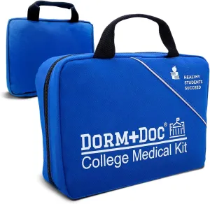 College First Aid Kit – Compact Emergency Medical Kit for Dorm Rooms, School, Sports – with Bandages, OTC Medicines for Relief, Gauze, Quick Care Set – Portable Health Kit - 175 PCS, Blue