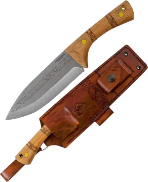 Condor Tool & Knife Pictus Knife | 1095 High Carbon Steel Fixed Blade Knife with Hand Crafted Welted Leather Sheath | Bushcraft Knife with Burnt Hickory Handle | 6.1in Blade | 3mm Thick | 14.1oz