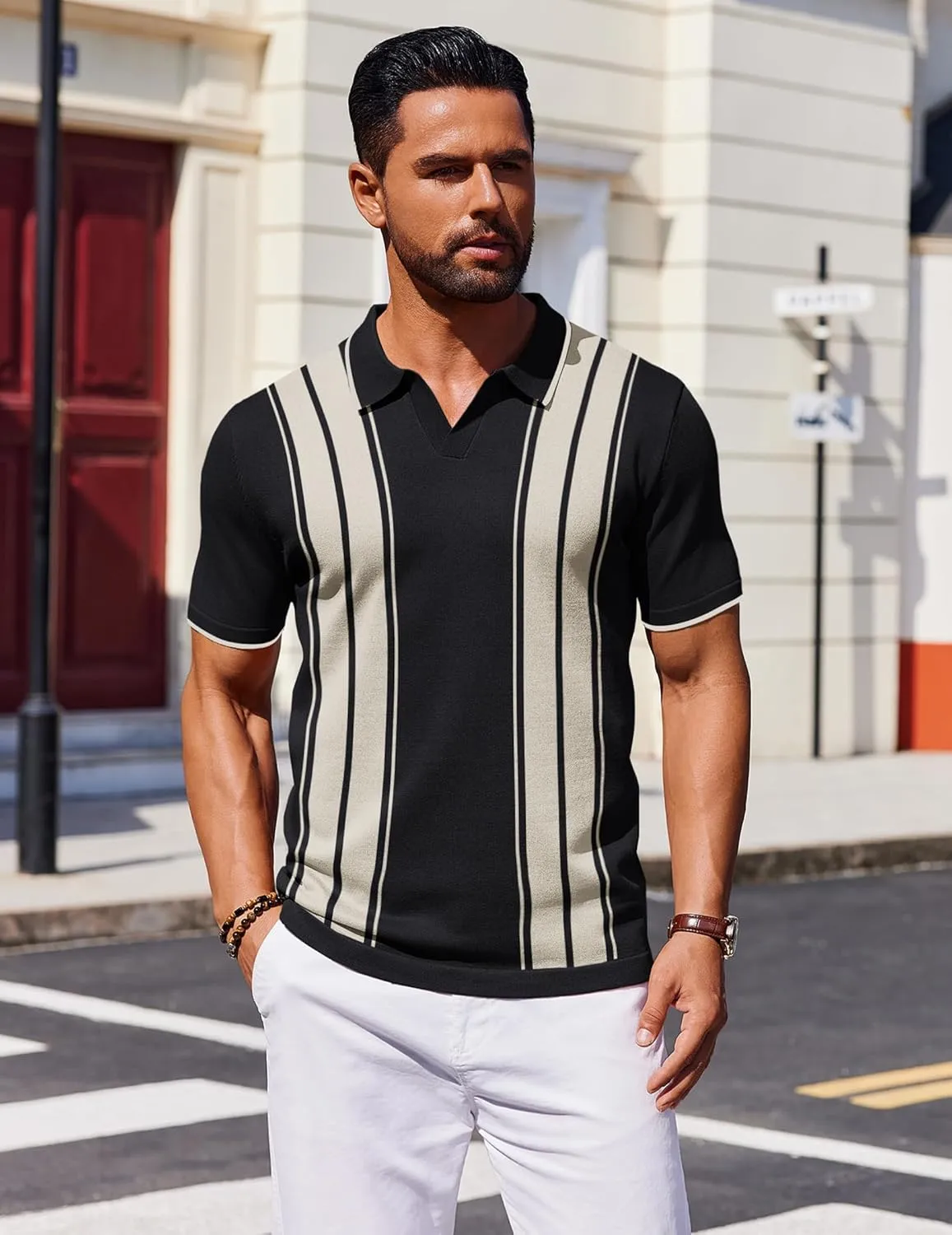 COOFANDY Mens Polo Shirts Short Sleeve Casual Knit Polo Shirt Vintage Golf T Shirts Old Money Tops