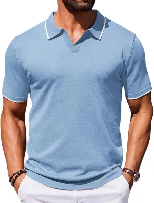 COOFANDY Mens Polo Shirts Short Sleeve Casual Knit Polo Shirt Vintage Golf T Shirts Old Money Tops