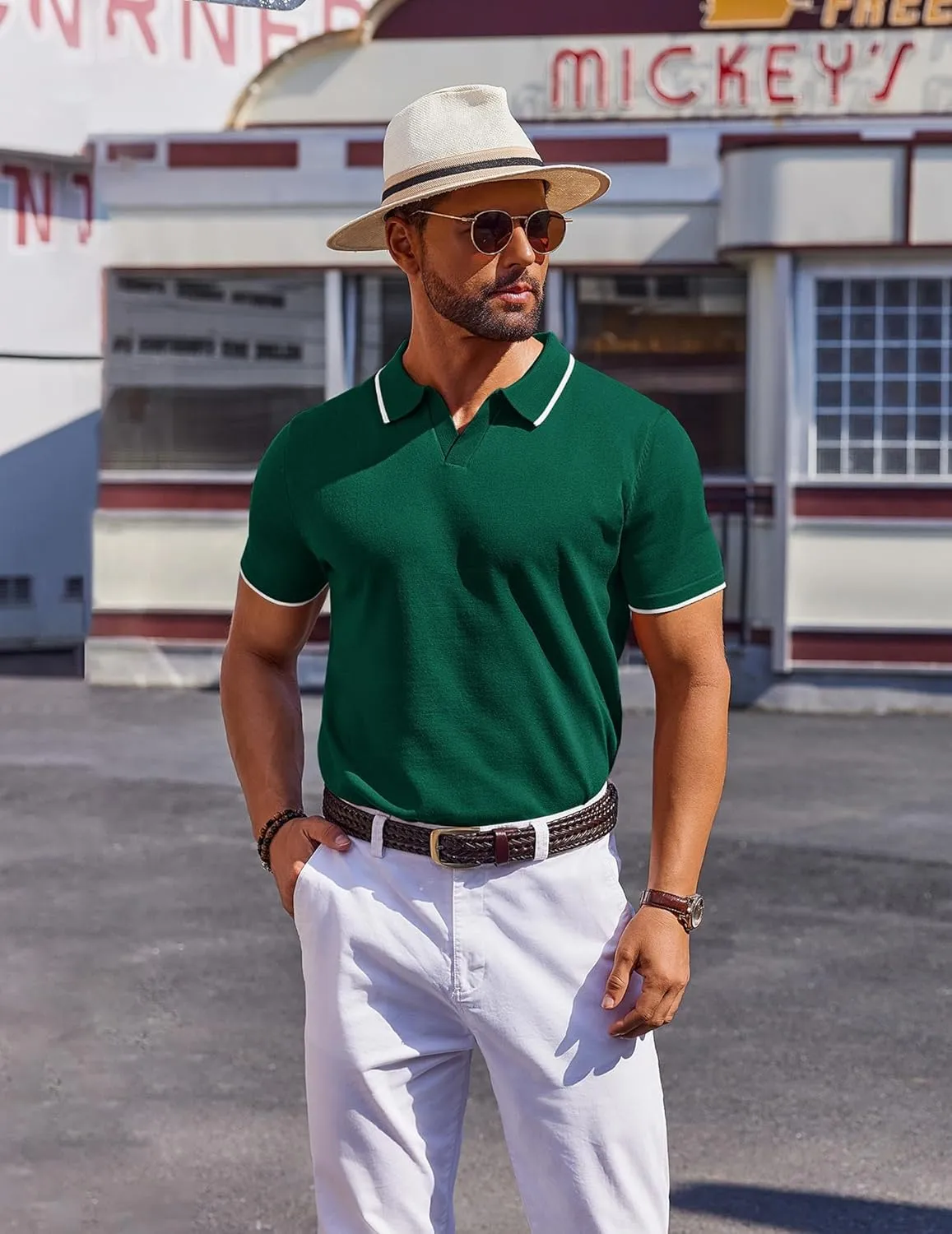 COOFANDY Mens Polo Shirts Short Sleeve Casual Knit Polo Shirt Vintage Golf T Shirts Old Money Tops