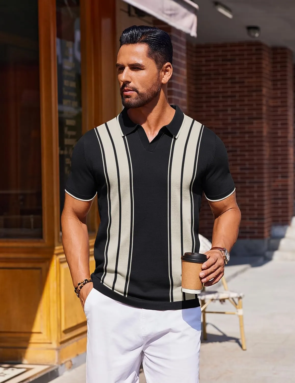 COOFANDY Mens Polo Shirts Short Sleeve Casual Knit Polo Shirt Vintage Golf T Shirts Old Money Tops