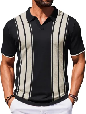 COOFANDY Mens Polo Shirts Short Sleeve Casual Knit Polo Shirt Vintage Golf T Shirts Old Money Tops