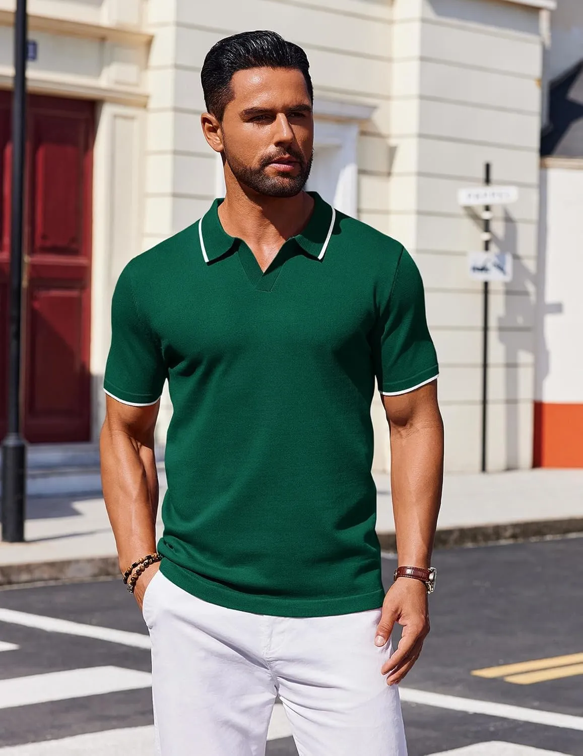 COOFANDY Mens Polo Shirts Short Sleeve Casual Knit Polo Shirt Vintage Golf T Shirts Old Money Tops