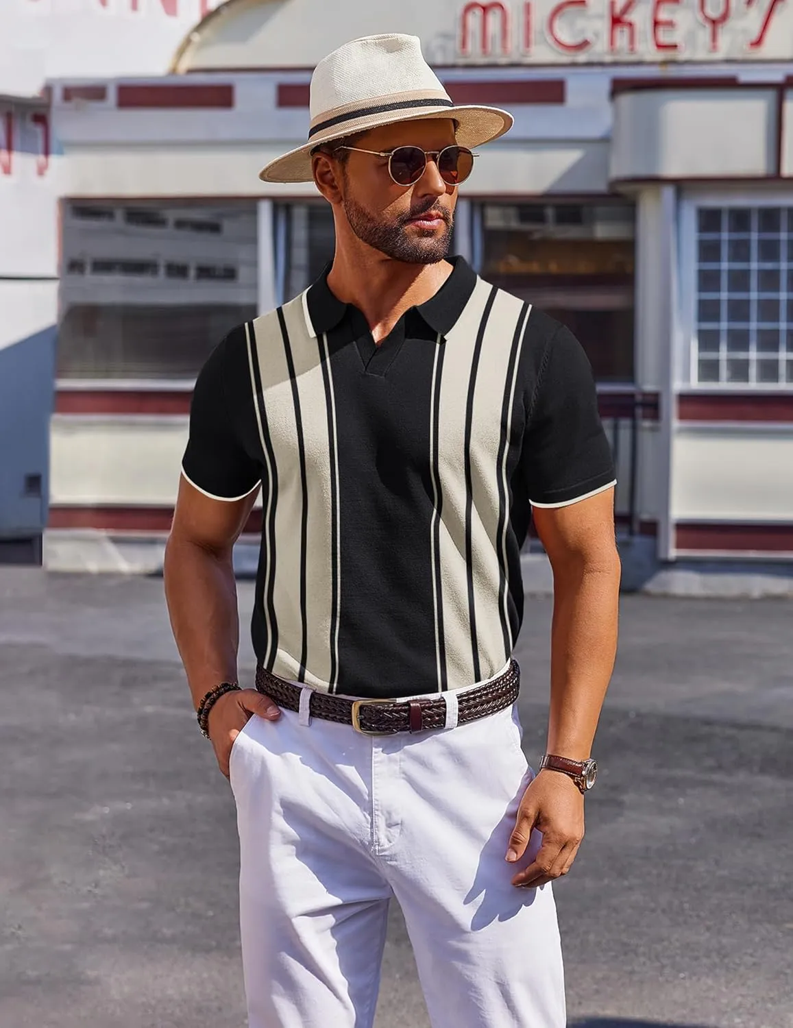 COOFANDY Mens Polo Shirts Short Sleeve Casual Knit Polo Shirt Vintage Golf T Shirts Old Money Tops