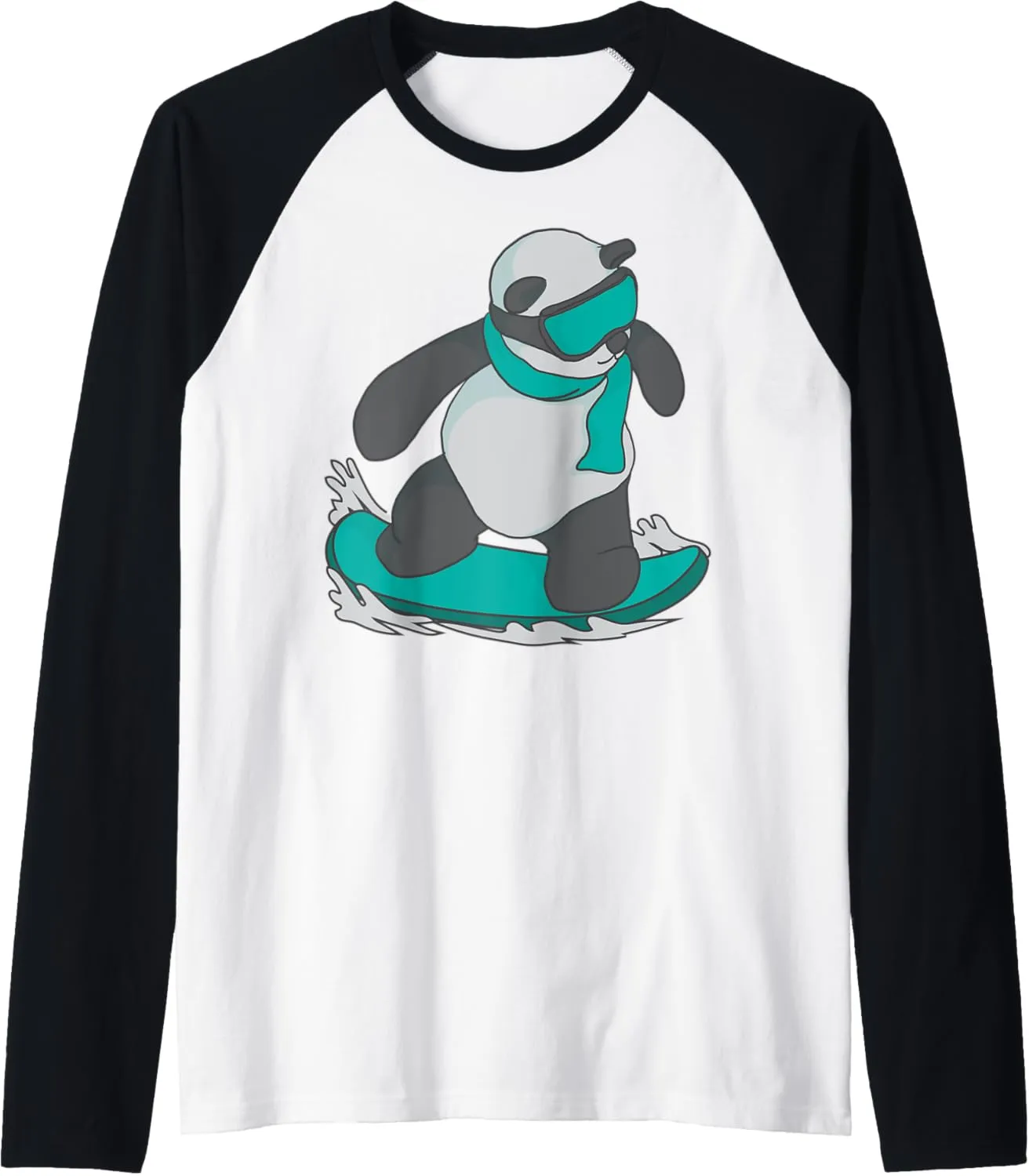 Cool Snowboarding Panda | Funny Snow Surfing Winter Gift Raglan Baseball Tee