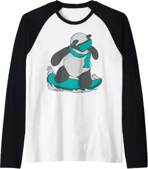 Cool Snowboarding Panda | Funny Snow Surfing Winter Gift Raglan Baseball Tee
