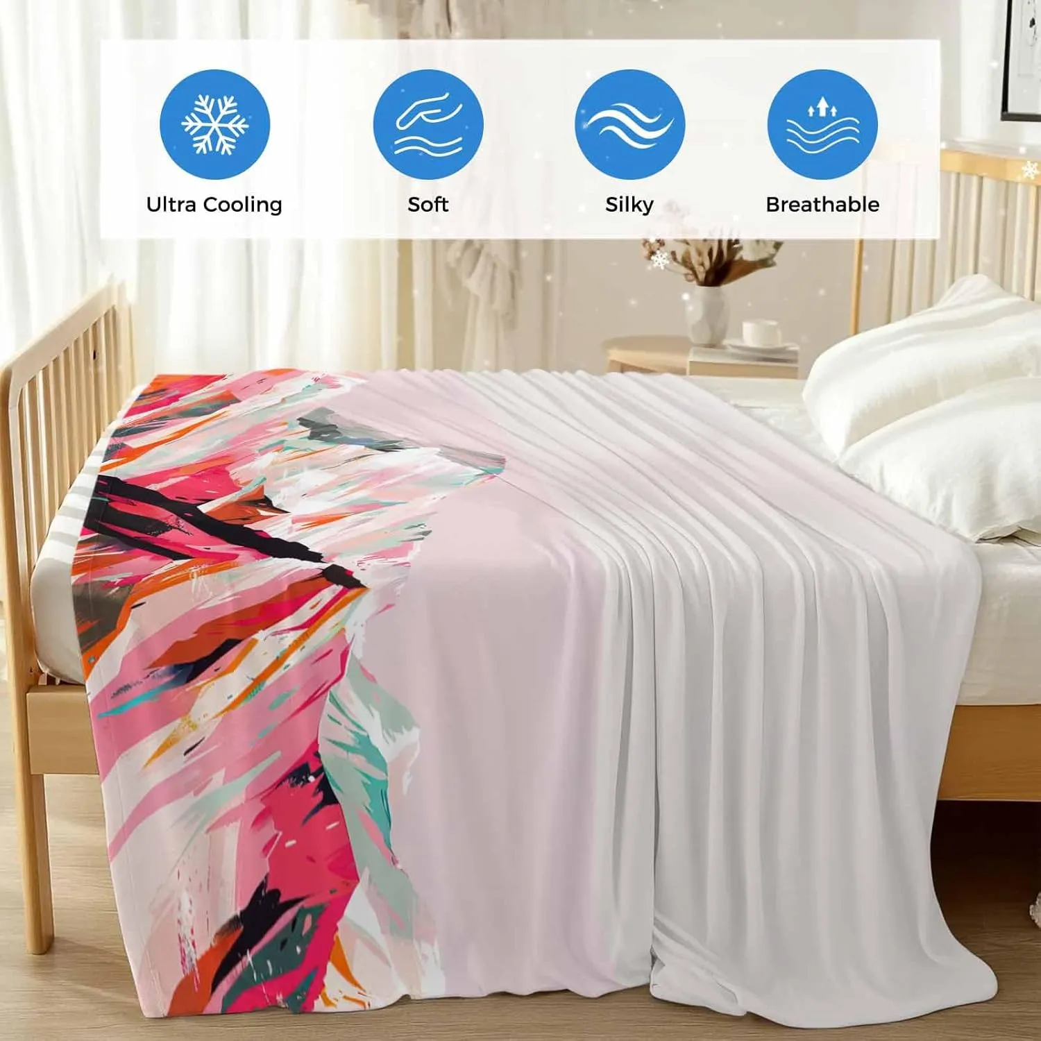 Cooling Blanket 30" x 40" Hand Drawing Abstract Snowy Mountain Ranges Oil Painting Illustration Breathable Summer Blankets Cooling Comforters for Hot Sleepers Throw Blankets for Bed Sofa Couch