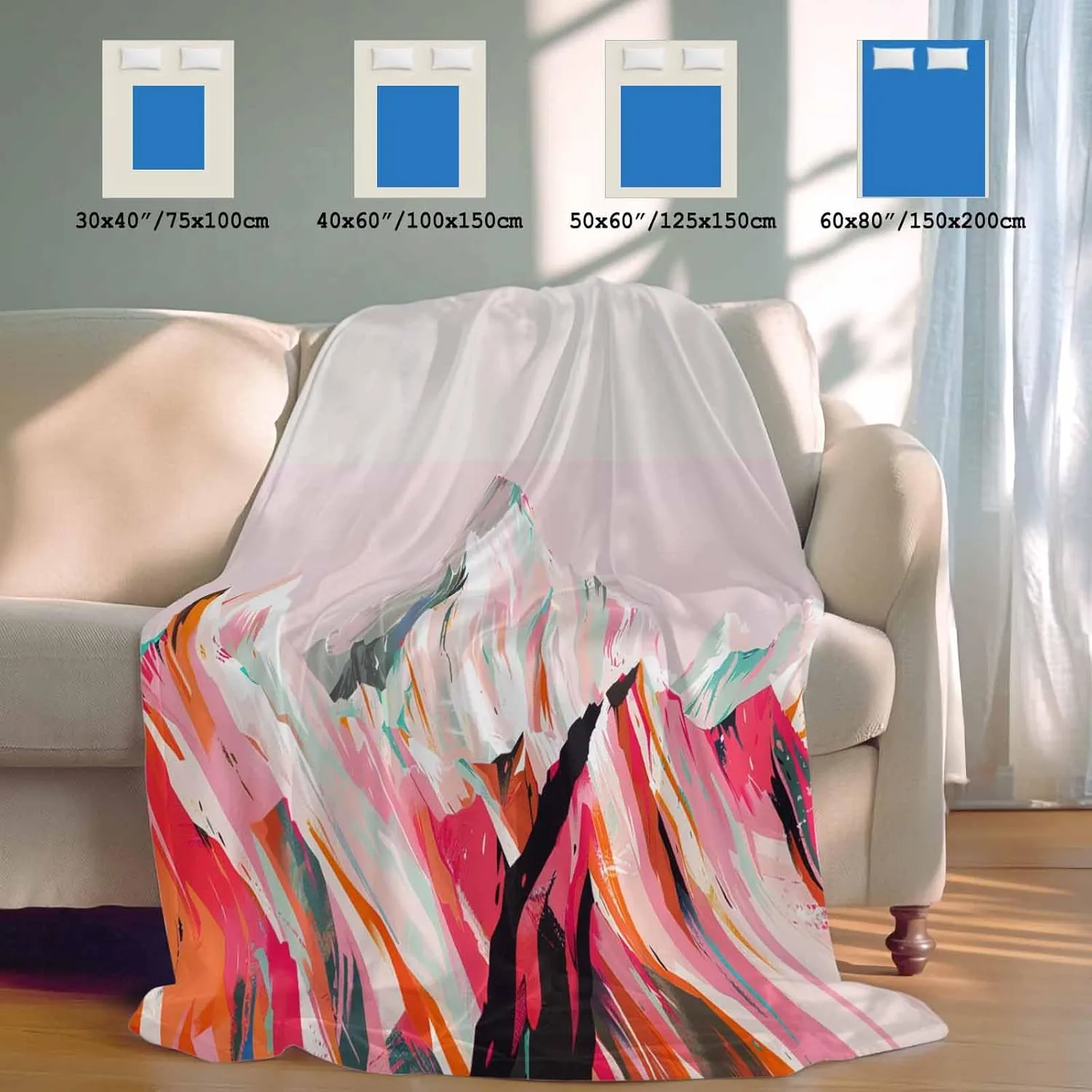 Cooling Blanket 30" x 40" Hand Drawing Abstract Snowy Mountain Ranges Oil Painting Illustration Breathable Summer Blankets Cooling Comforters for Hot Sleepers Throw Blankets for Bed Sofa Couch