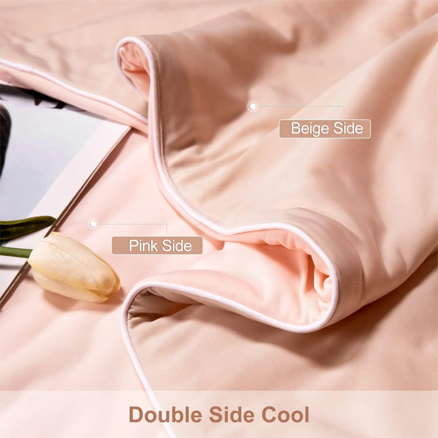 Cooling Blankets for Hot Sleepers - Cool Like Ice Cream Lightweight Blanket for Summer with Double Side Cold, Cooling Comforter, Quilt, Fabric for Bed (Throw Size 47" x 59" Pink & Beige)