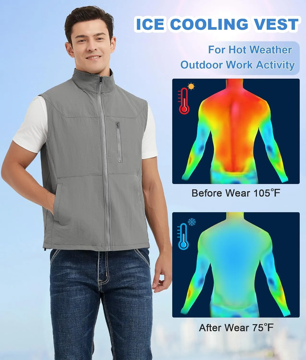 Cooling Vest for Men with 24 Ice Packs Breathable Cold Ice Vest for Hot Weather Summer Outdoor Work Everyday Active