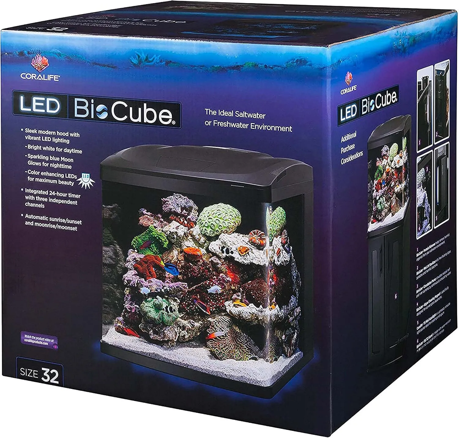 Coralife LED BioCube Aquarium Fish Tank Kit for Saltwater, Marine, Reef or Live Plants, 32 Gallon