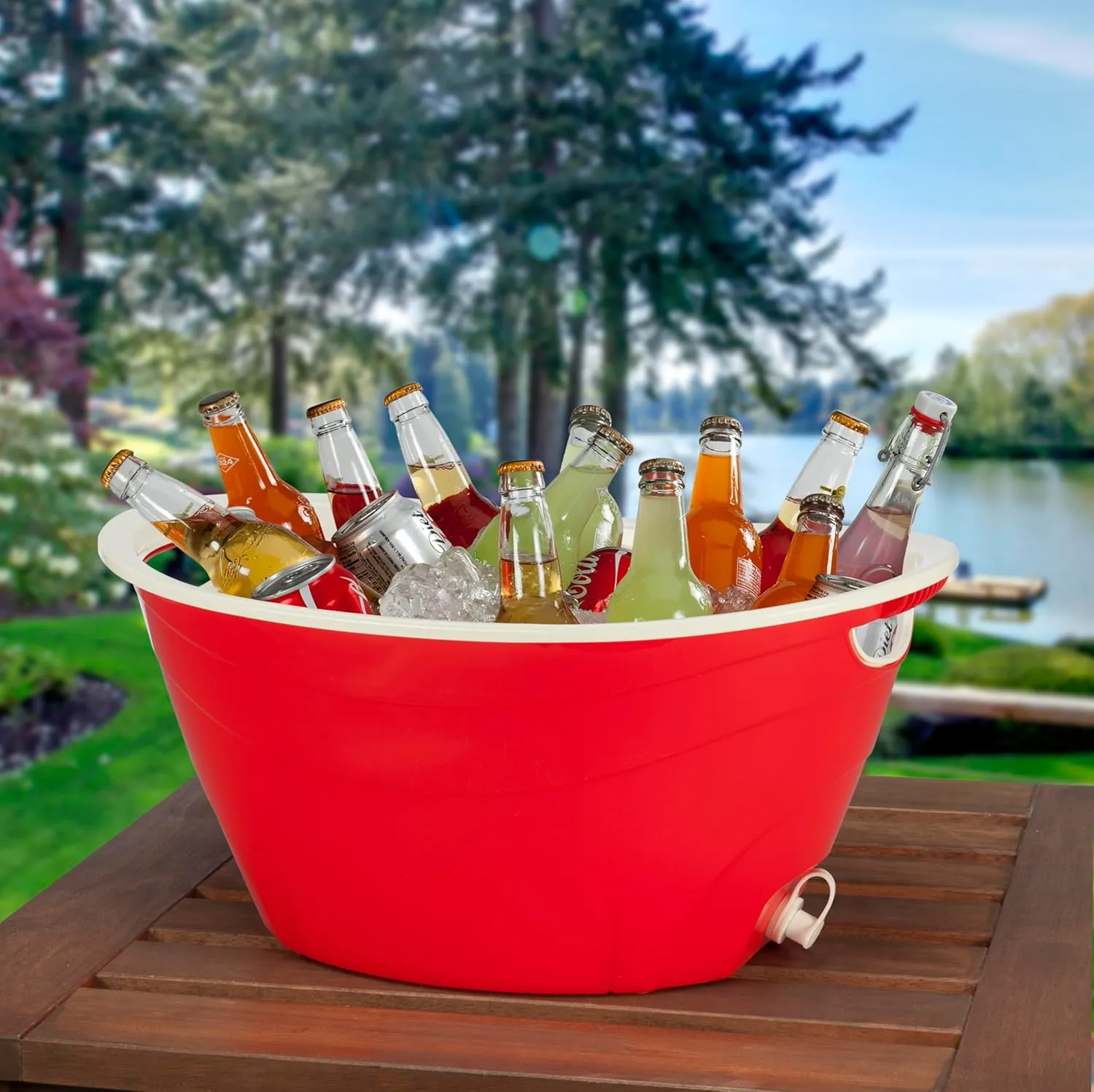 CreativeWare, Aqua Double Walled Party Tub With Drain Plug 4.375 Gl, Red