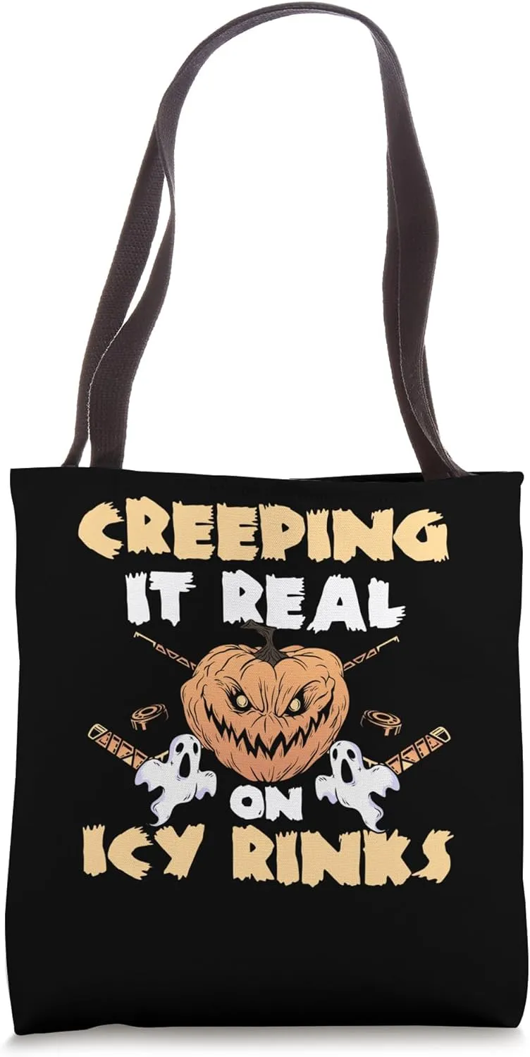Creeping It Real On Icy Rinks Halloween Hockey Player Tote Bag