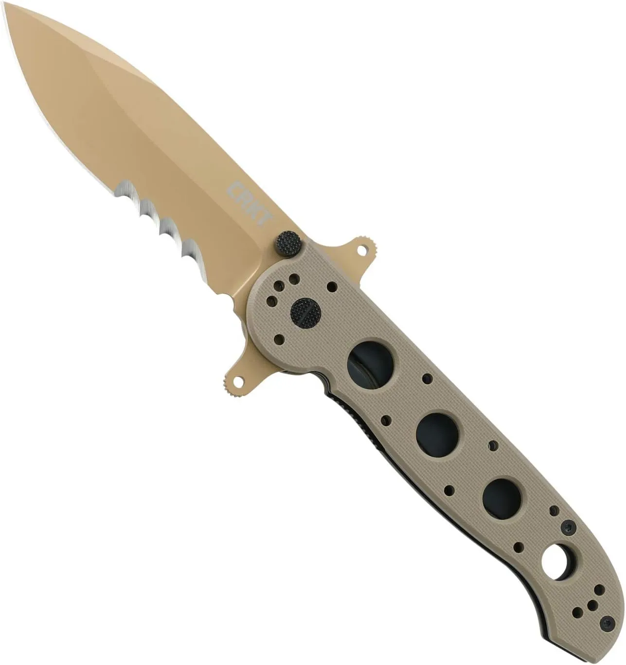 CRKT M21-14DSFG EDC Folding Pocket Knife: Special Forces Everyday Carry, Tan Serrated Edge Blade, Veff Serrations, Automated Liner Safety, Dual Hilt, Desert G10 Handle, Reversible Pocket Clip
