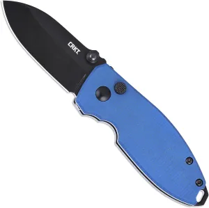 CRKT Squid Everyday Carry EDC Folding Knife with Button Lock: D2 Steel Plain Edge Blade, Blue Micarta Handle, Pocket Clip, 2474BD