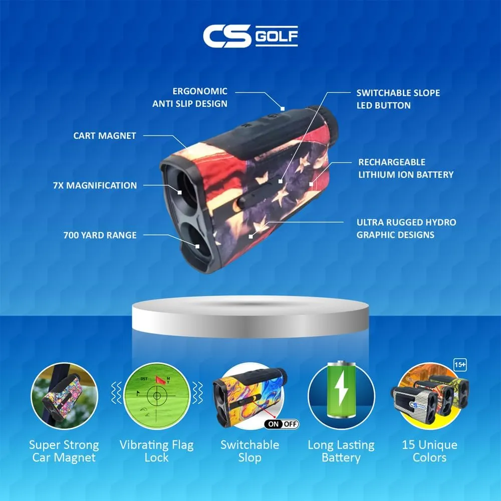 Custom Art Golf GPS Magnetic Range Finder - 700 Yards Laser Rangefinder with Magnet Slope 7X Magnification American Unique Style