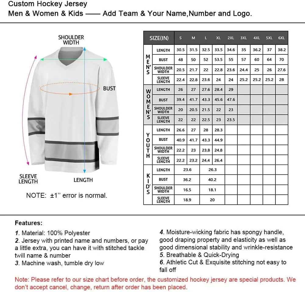 Custom Ice Hockey Jersey Stitched Team Name Number Personalized Practice Hockey Uniform Gift for Fans Men Women Youth Kid