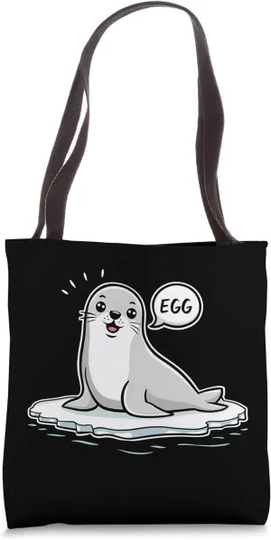Cute baby Seal on Ice Floe saying "Egg" funny Meme Tote Bag