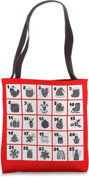 Cute Holiday Scandinavian Advent Calendar Art Red Christmas Tote Bag