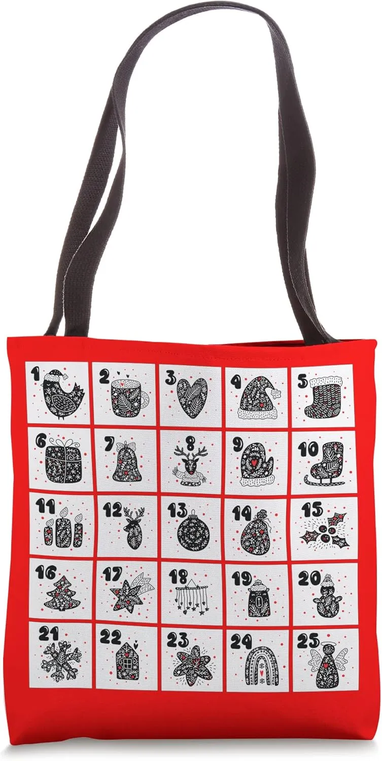 Cute Holiday Scandinavian Advent Calendar Art Red Christmas Tote Bag