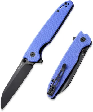 D2 Steel Folding Pocket Knife with Reversible Clip: 3.14" Black Sheepsfoot Blade, Liner Lock, G10 Handle, Small EDC Flipper Knives Camping Tool for Man & Women, Blue