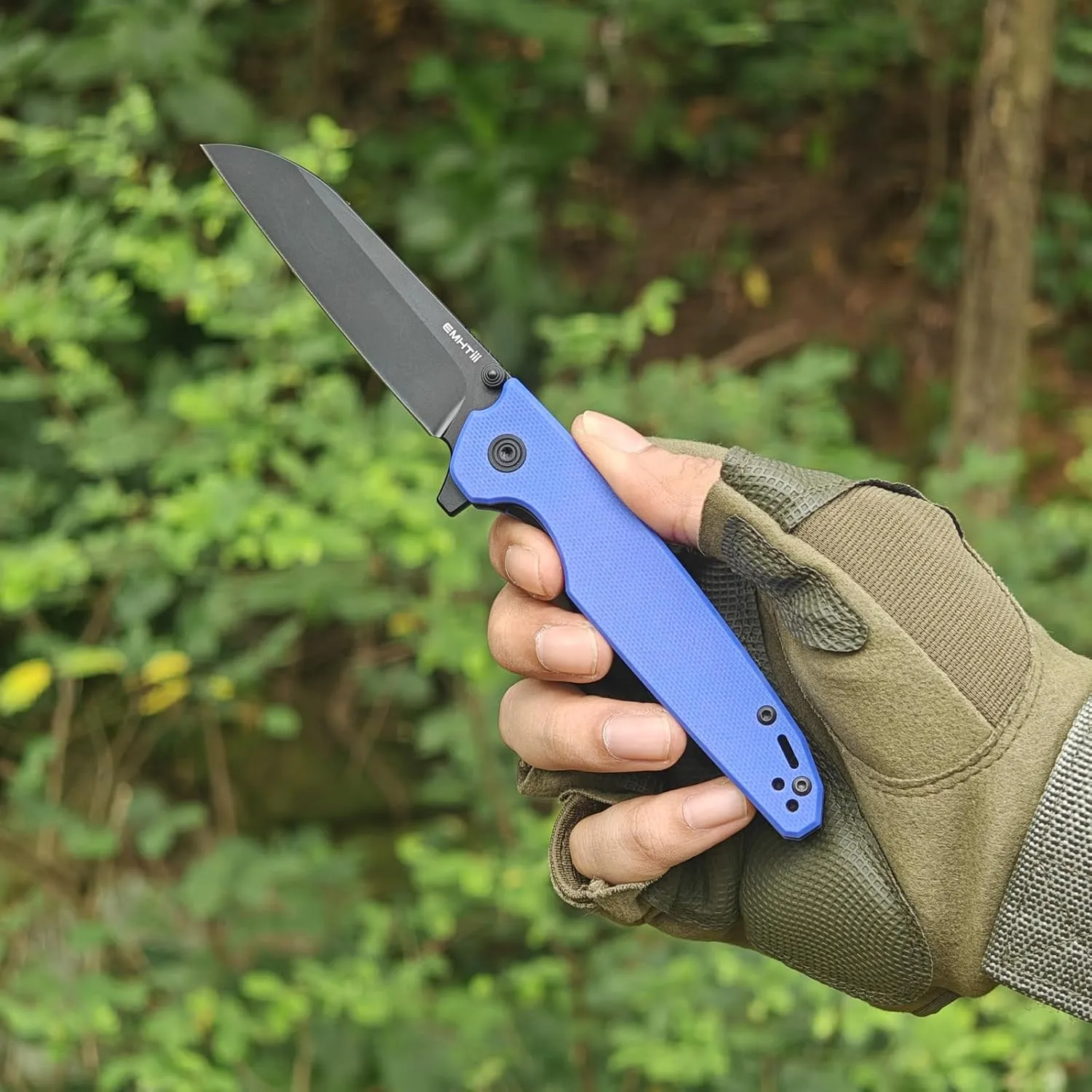 D2 Steel Folding Pocket Knife with Reversible Clip: 3.14" Black Sheepsfoot Blade, Liner Lock, G10 Handle, Small EDC Flipper Knives Camping Tool for Man & Women, Blue