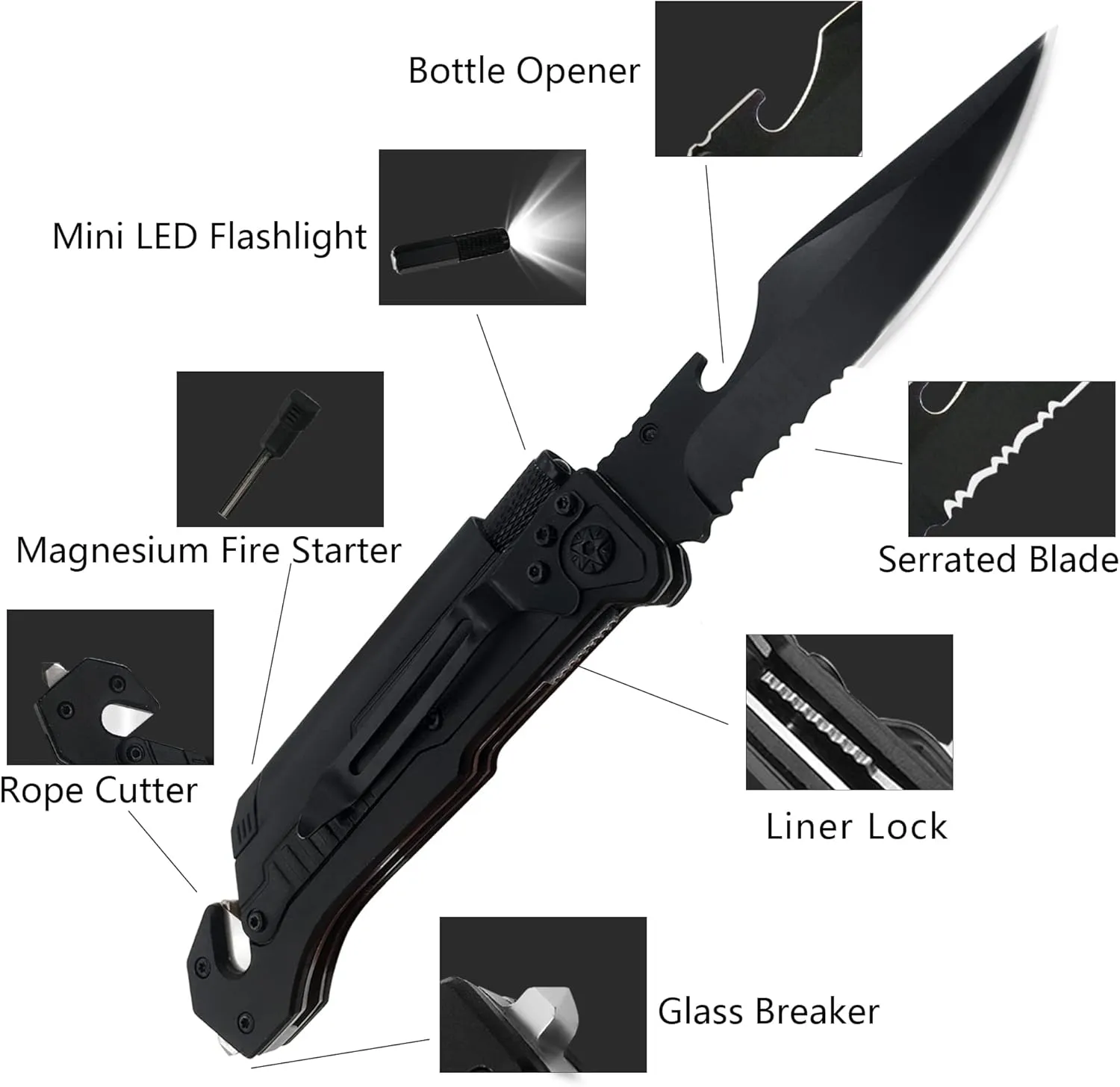 Dad Gifts,6 in 1 Pocket Knives with Flashlight Bottle Opener Glass Breaker Fire Starter,Gifts for Dad