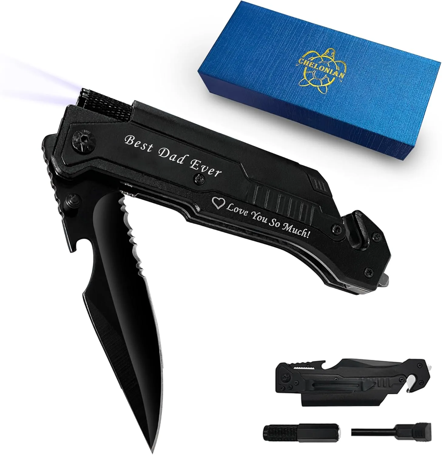 Dad Gifts,6 in 1 Pocket Knives with Flashlight Bottle Opener Glass Breaker Fire Starter,Gifts for Dad