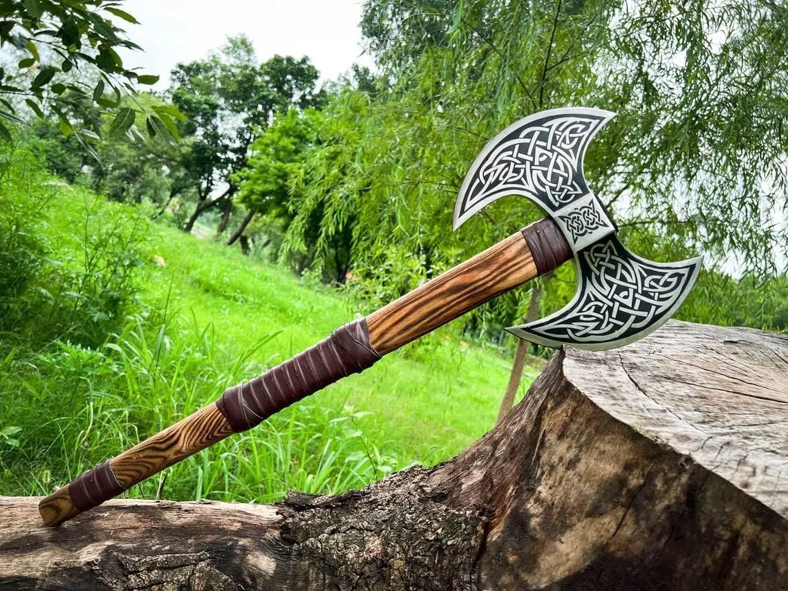 Dark WARRIOR Handmade Double Head Berserker Axe, Large Norse Double Blade, Hand Forged Steel, Forest Hewing Broad Hunting Dane