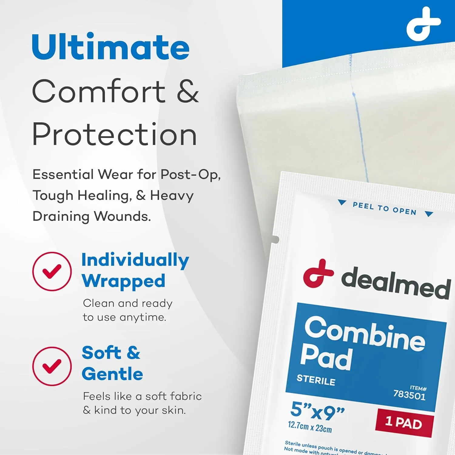 Dealmed Abdominal Combine Pads 5"x9" (15,200-Pack) Sterile Individually Wrapped, ABD Pads, Absorbent, Non Adherent for Wound Care, Drainage, First Aid, (20/Box; 20/Case; 38/Pallet)
