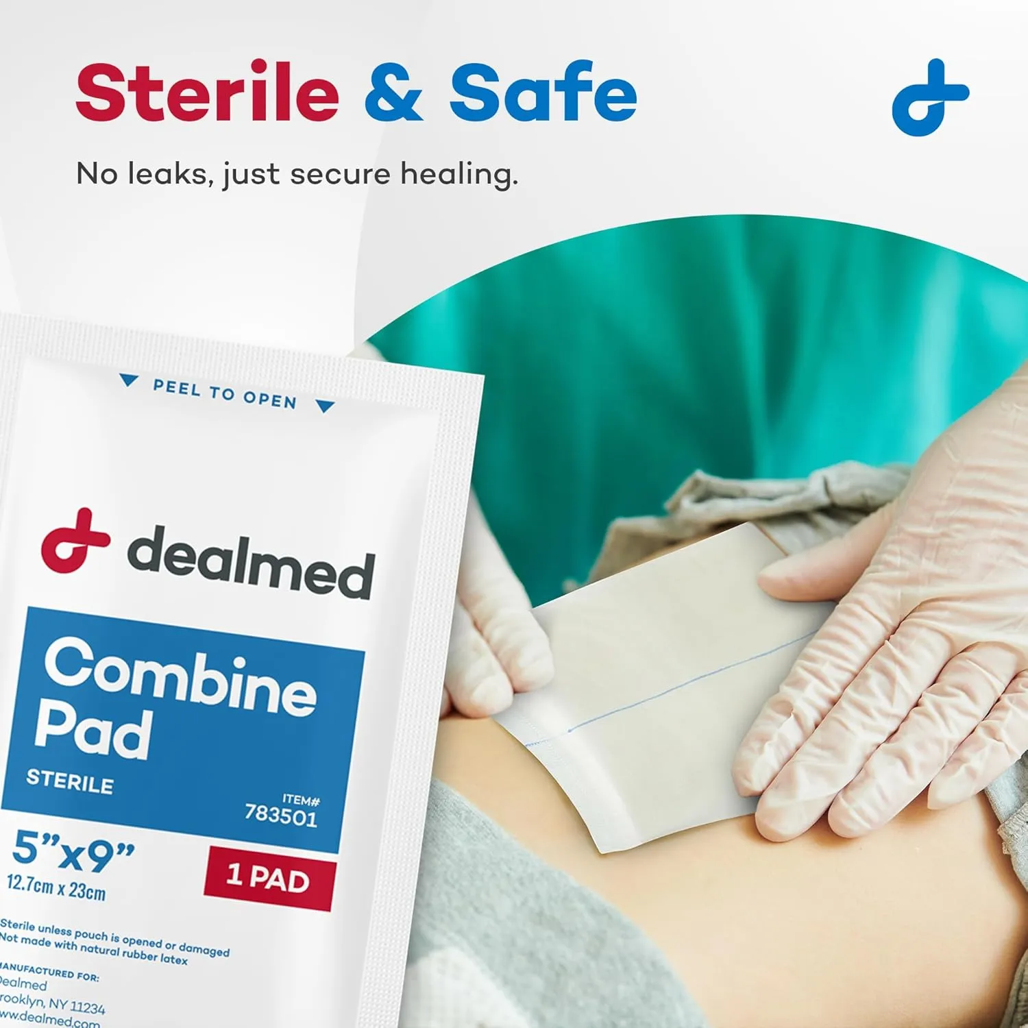 Dealmed Abdominal Combine Pads 5"x9" (15,200-Pack) Sterile Individually Wrapped, ABD Pads, Absorbent, Non Adherent for Wound Care, Drainage, First Aid, (20/Box; 20/Case; 38/Pallet)