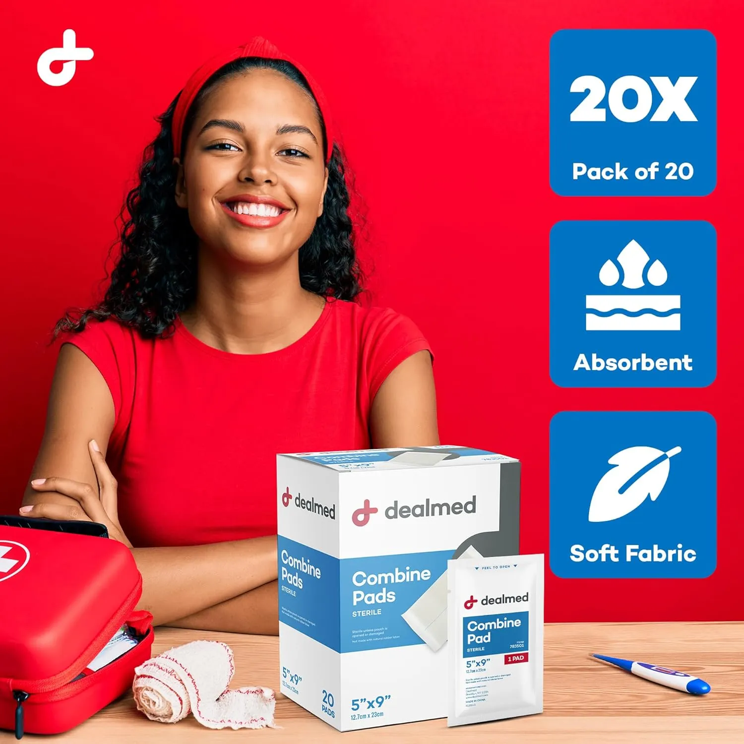 Dealmed Abdominal Combine Pads 5"x9" (15,200-Pack) Sterile Individually Wrapped, ABD Pads, Absorbent, Non Adherent for Wound Care, Drainage, First Aid, (20/Box; 20/Case; 38/Pallet)
