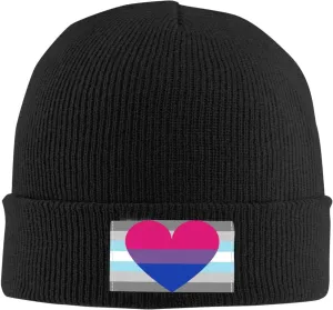 Demiboy Bisexual Pride Flag Unisex Four Seasons Knitted Hat Winter Warm Hats Hats for Men Women One Size Black