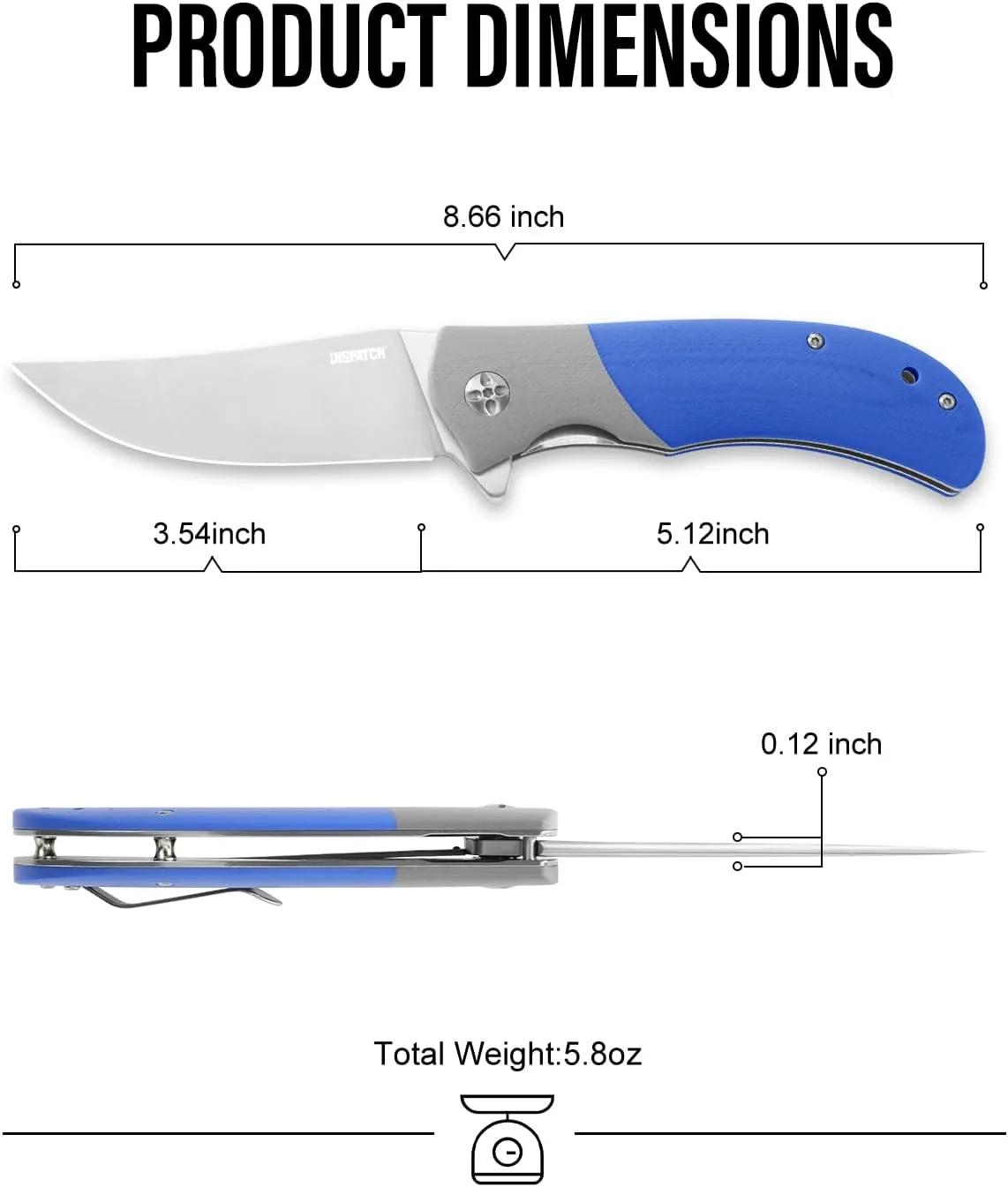 DISPATCH Folding Pocket Knife,3.65"8Cr13Mov Steel Trailing Point Blade G10 Handle,Liner Lock EDC Knife,Tactical Knife,Large Folding knife with Clip,Pocket Knife for Men Women Camping Survival Hiking.