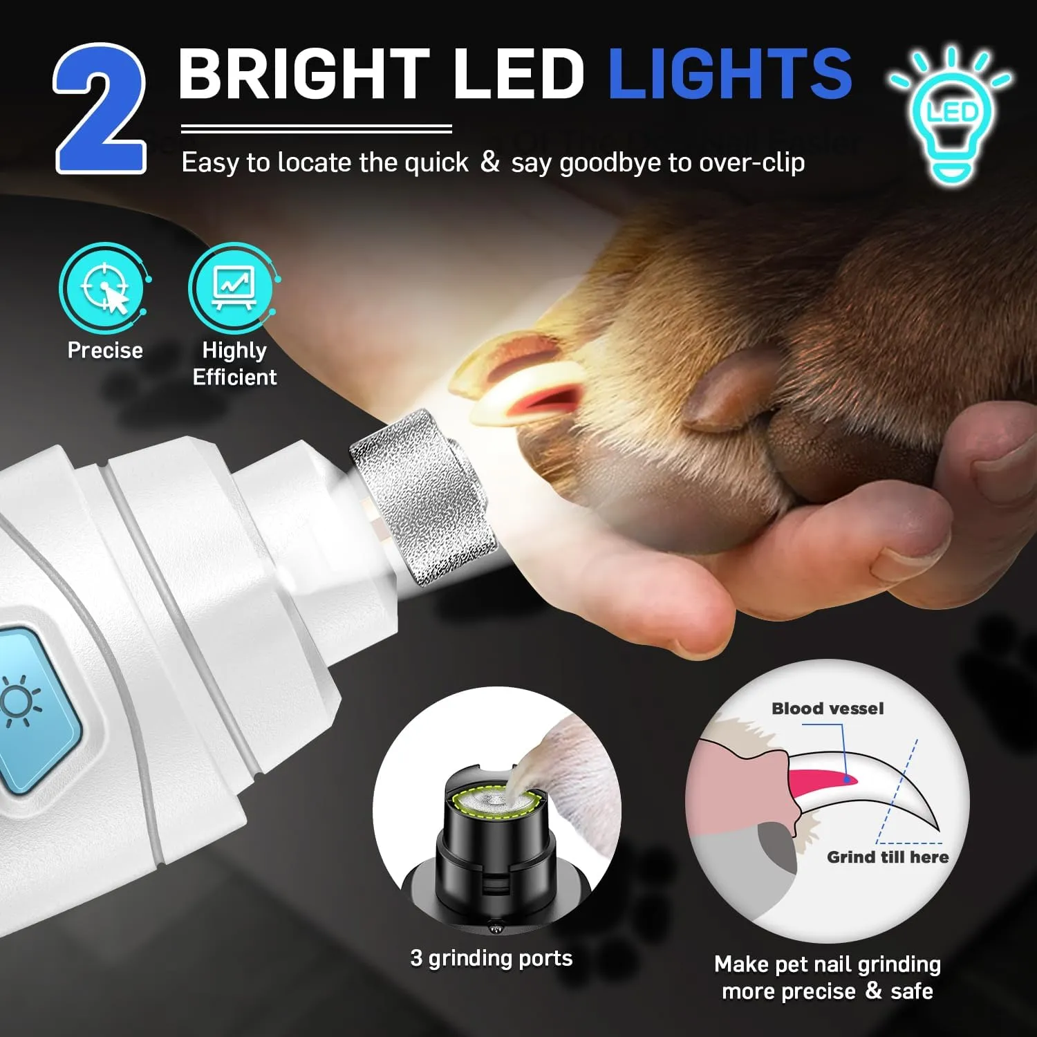 Dog Nail Grinder Super Quiet Dog Nail Trimmers 3 Grinding Wheels 3 Speed Rechargeable Pet Nail Grinder LED Display Dog Nail Clippers Kit for Large Medium Small Dogs Cats Dog Nail File Toenail Clippers