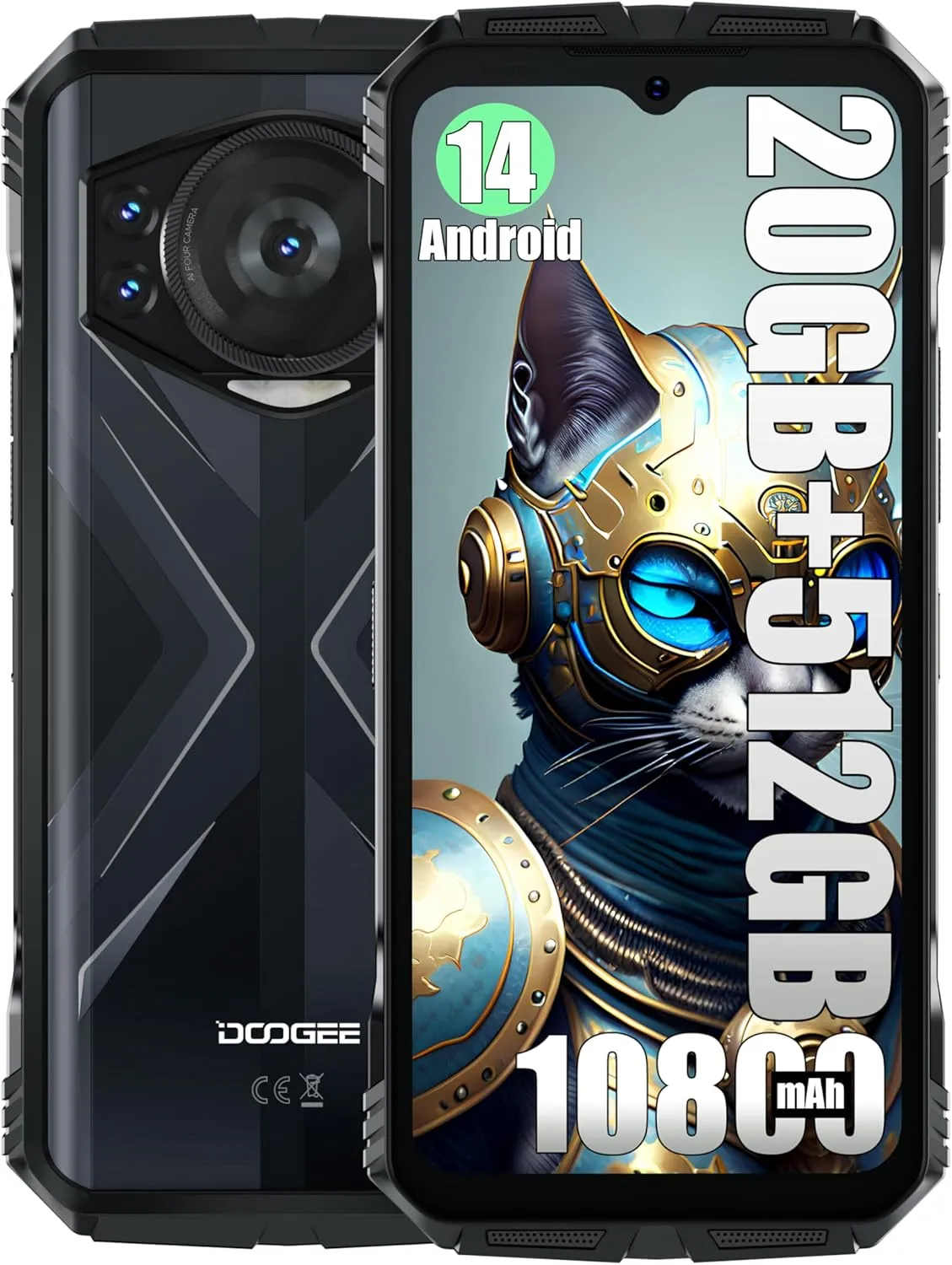 DOOGEE 4G Rugged Smartphone Unlocked,20GB 512GB Android 14 Cell Phone,10800mAh  33W,50MP 32MP Camera Rugged Phone,6.58" FHD  120Hz Display,Dual 4G SIM/OTG/GPS/NFC S118