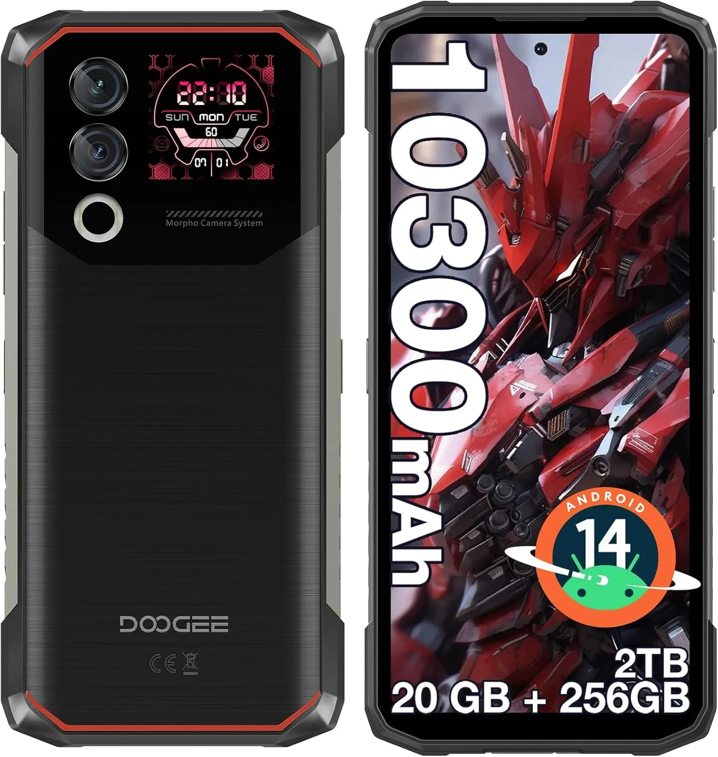DOOGEE Blade 10 Max Rugged Smartphone, 6.56" HD  1.54" Dual Screen Rugged Phone Unlocked with 10300mAh Battery,20GB 256GB/2TB,4G Dual SIM Cellphones,Android 14/NFC/Face Unlock/Fingerprint/OTG