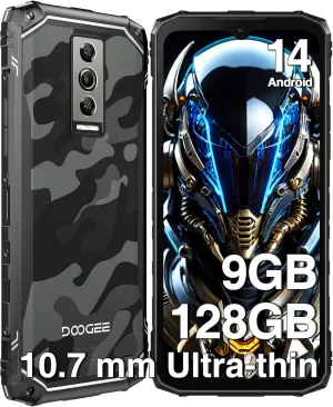 DOOGEE Blade 10 Rugged Smartphone, 10.7mm Thin Rugged Phone, Android 14, 6.56" HD  90Hz IPS Screen, Octa-Core,9GB 128GB/2TF, 5150mAh Battery,16MP Camera, IP68/IP69K/Dual 4G SIM/Face ID/GPS/OTG(Gray)