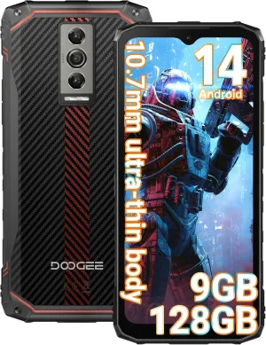 DOOGEE Blade 10 Rugged Smartphone Unlocked, 10.7mm Thin Rugged Phone, Android 14, 9GB 128GB/2TF, 5150mAh,6.56" HD  90Hz IPS Cell Phone, Octa-Core, IP68/IP69K/Dual 4G SIM/Face ID/IPS/OTG/GPS(Black)