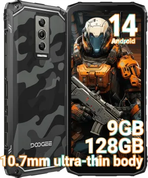 DOOGEE Blade 10 Rugged Smartphone Unlocked, 10.7mm Thin Rugged Phone, Android 14, 9GB 128GB/2TF, 5150mAh,6.56" HD  90Hz IPS Cell Phone, Octa-Core, IP68/IP69K/Dual 4G SIM/Face ID/IPS/OTG/GPS(Gray)