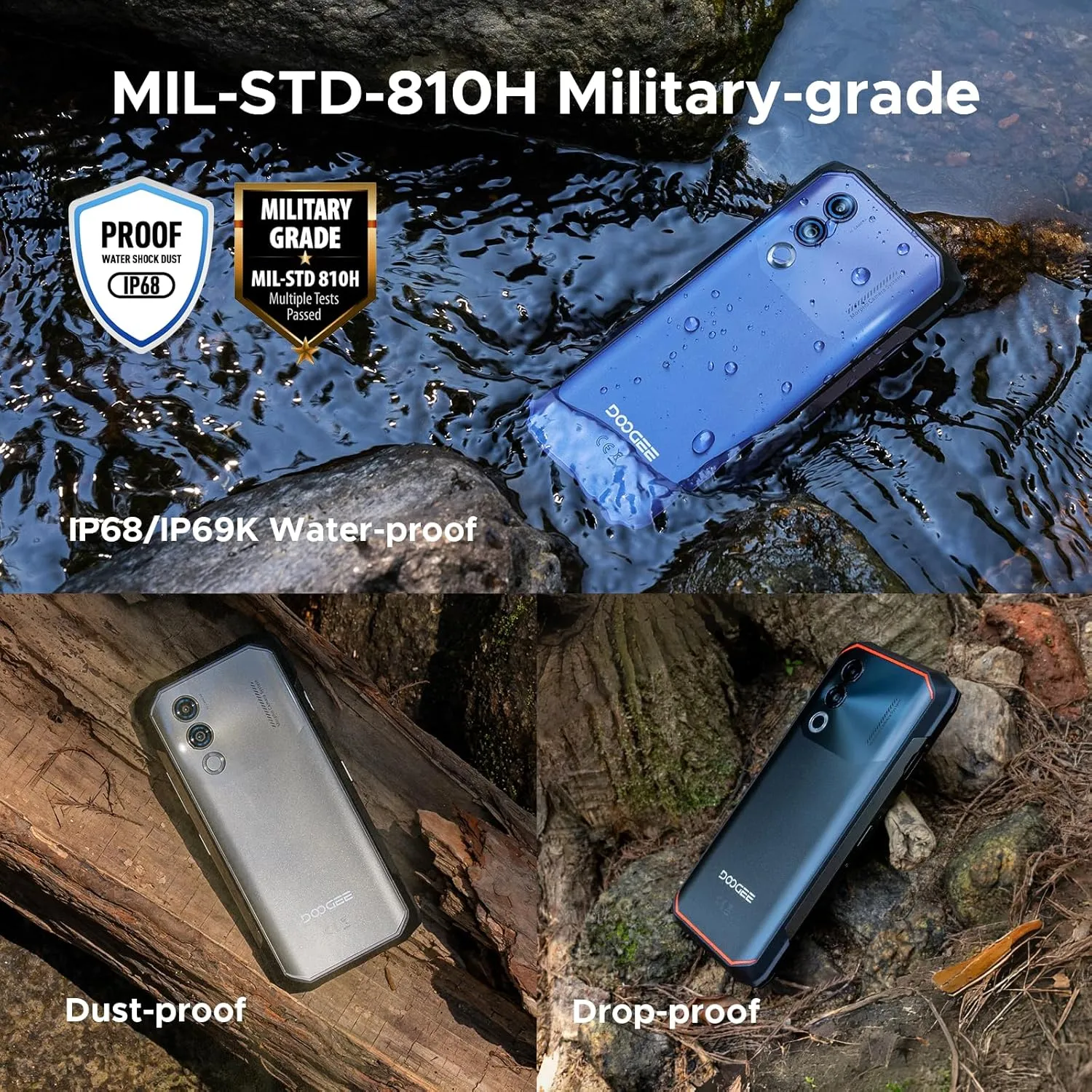 DOOGEE Blade 20 Android 15 Rugged Smartphone,10300mAh/18W,20GB 128GB/TF 2TB Octa Core Rugged Phone,6.6" HD  Gaming Phones,16MP Camera,IP68/IP69K Waterproof Phone,Triple Slot/NFC/Face ID/GPS
