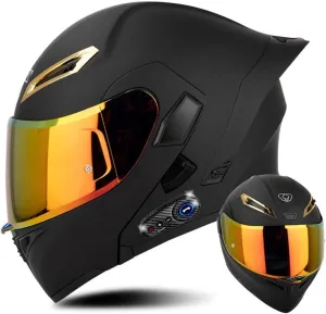 DOT Approved Cool Bluetooth Full Face Motorcycle Helmet, Multiple Vents Motorbike Integrated Helmet for Adults Men and Women, Built-in Dual Speaker with Microphone