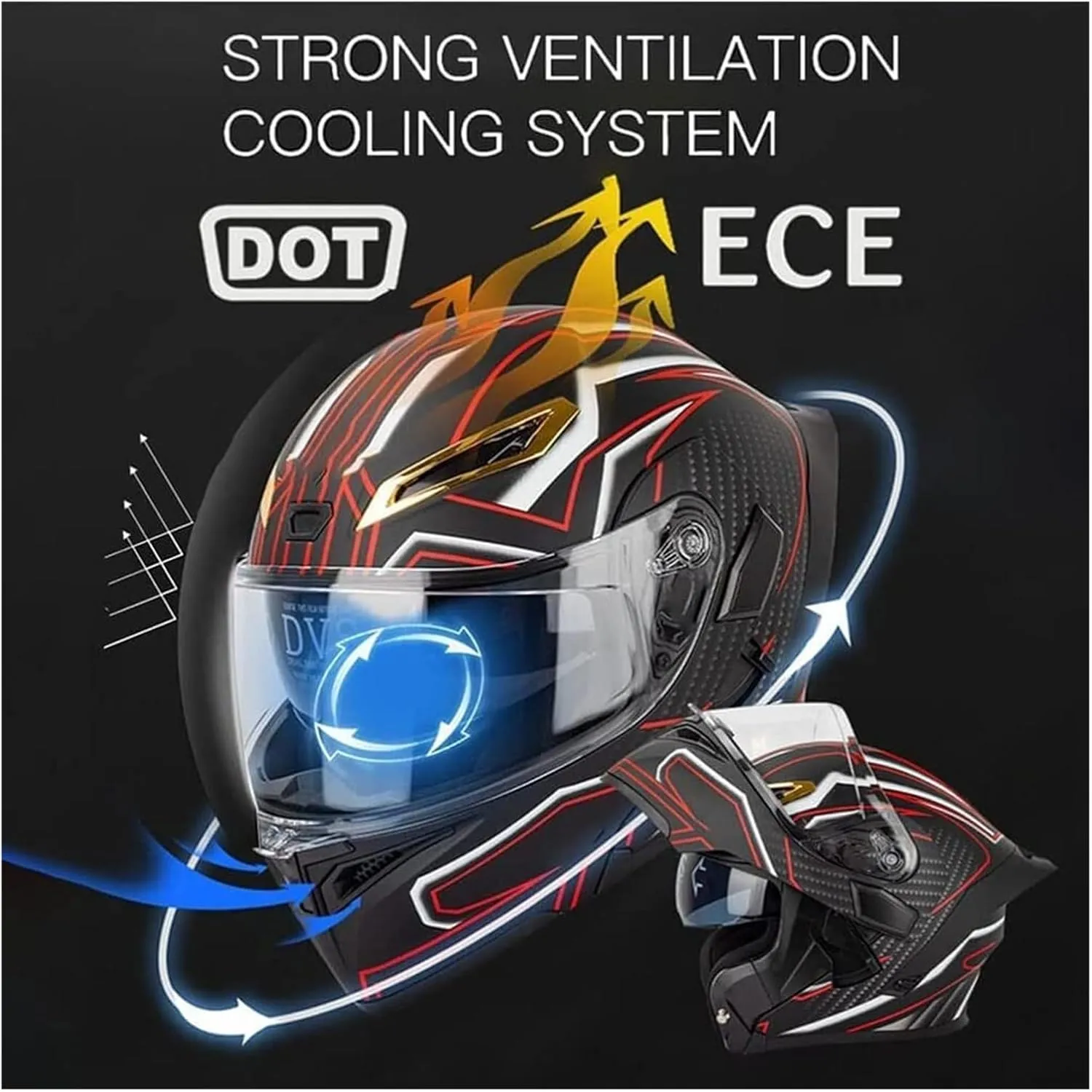 DOT Approved Cool Bluetooth Full Face Motorcycle Helmet, Multiple Vents Motorbike Integrated Helmet for Adults Men and Women, Built-in Dual Speaker with Microphone