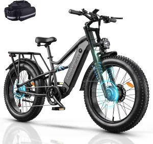 Dual Motor Electric Bike Peak 3000W, 52V 20AH Battery E Bike for Adults 26 Inch Fat Tire Mountain Electric Bicycle 38 MPH, Full Suspension Dual Hydraulic Disc Brake, Up to 90 Miles Range