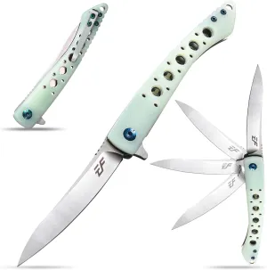 Eafengrow EF943 EDC Folding Knife D2 Steel Blade G10 Handle Flipper Knifes with Pocket Clip for Camping Hiking Survival Outdoor(jade)