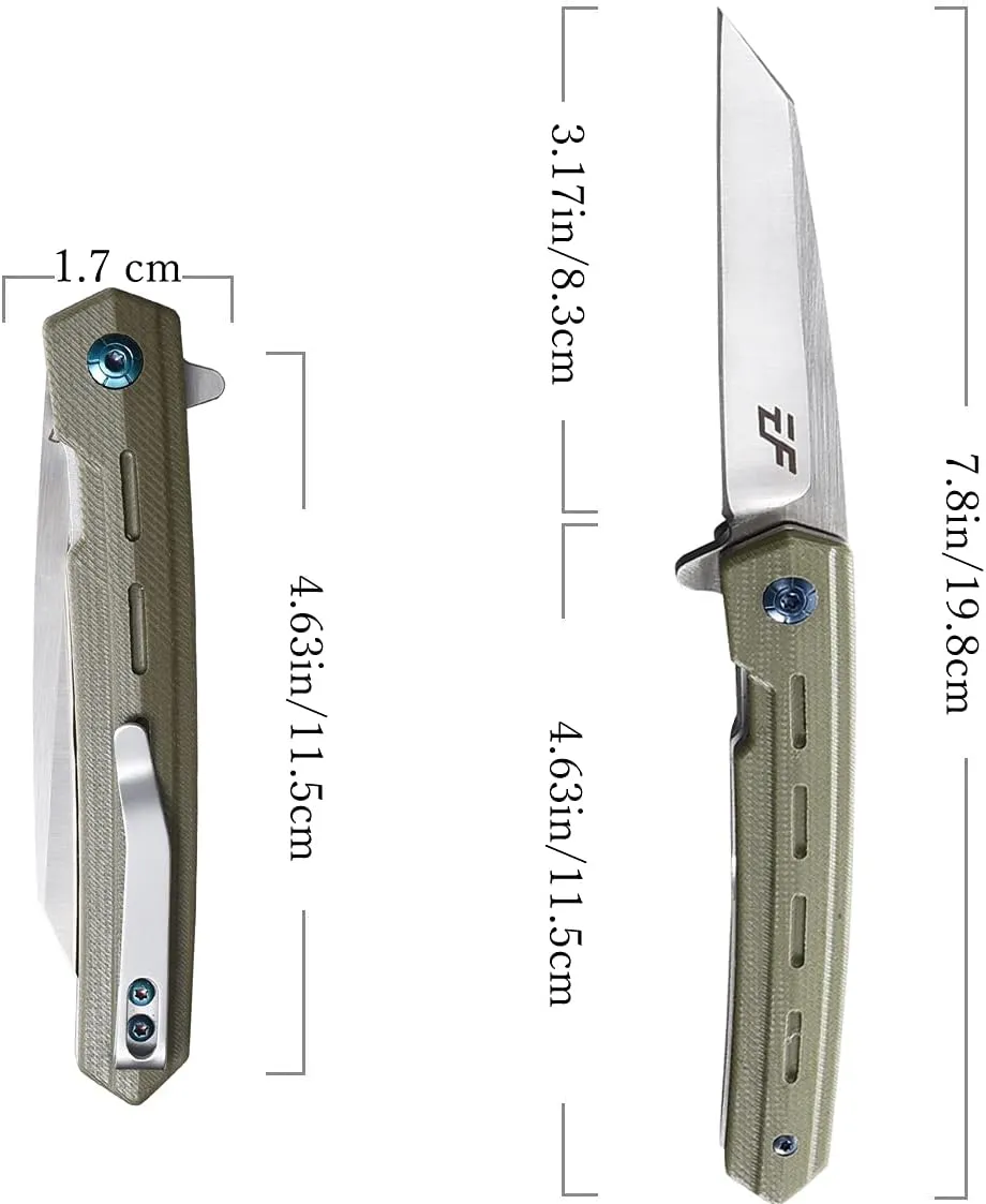 Eafengrow EF946 Folding Knife D2 Steel Blade G10 Handle EDC Tool Knives for Camping Hiking Survival Outdoor (GREEN)